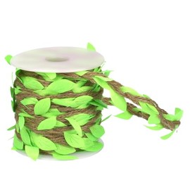 Natural Jute Twine with Green Leaf Ribbon – 33ft Decorative Vine Rope for Gardening, Plant Hanging, Crafts, Gift Wrapping, and DIY Projects (Jute Twine + Light Green)
