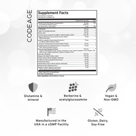 Codeage Leaky Gut Supplement, L-Glutamine, N-Acetylglucosamine, Probiotic, Butyric Acid, Polyphenols, Quercetin, DGL, Marshmallow Root, Berberine, BioPerine, Cinnamon, Vegan, Non-GMO, 60 Capsules