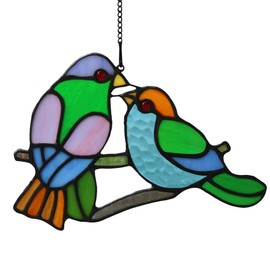 HAOSUM Amante Birds Tiffany - Adorno para colgar ventanas con diseño de pájaros para decoración de ventanas, regalos hechos a mano para mamá, amigos (4.7 x 7.1 pulgadas)