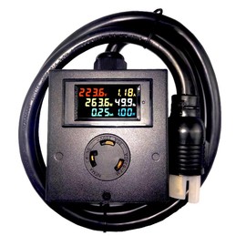 L6-30 30A AC Power Meter 120-240V Outlet, 5ft Cable & Plug Voltage Current LCD Display Digital Multimeter Watt Ammeter Voltmeter Monitor Heavy Duty Metal