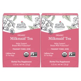 Earth Mama Organic Milkmaid® Tea | Lactation Support Herbal Tea Bags for Breastfeeding, Decaf Lactation Supplement for Increased Breast Milk Production, With Milk Thistle & Fenugreek (16-Count, 2PK)