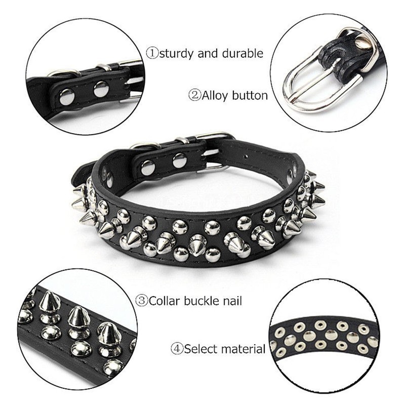DOGGYZSTYLE Spiked Studded Rivet Leather Dog Collar for Cats Puppy