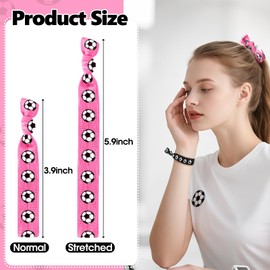 12pcs Soccer Hair Ties Stretchy No Crease Soccer Hair Band Pink and Black Knotted Scunchie Accessories for Thick,Thin, Curly and Ponytail Hair for Girls Daughter Women Soccer Team Party Favors