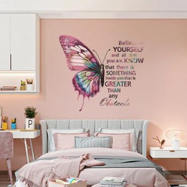 Colorful Butterfly Wall Stickers Inspirational Quotes Wall Stickers Vinyl Butterfly Wall Art Stickers Mental Health Wall Sticker Positive Saying Wall Stickers for Kids Classroom Bedroom Wall Decor