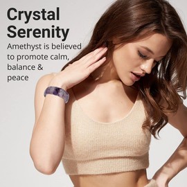 Shop LC Pulsera de piedras preciosas de vidrio – cuarzo rosa, amatista, ojo de tigres y lapislázuli joyería para ansiedad y estrés, pulseras de piedra curativa de chakra para mujeres y hombres, regalos de joyería para mujeres, Stretch, Amatista