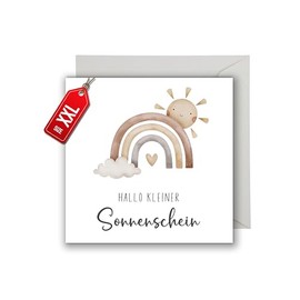 WBdesignz XXL Birth Card with Envelope - Greeting Card for Birth Boy Girl - Boho Rainbow (21 x 21 cm)