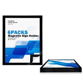 Magnetic Sign Holder Wall Mount Self-Adhesive Display Frames 8.5 x 11, Sturdy PVC Magnetic Document Holder, Magnetic Picture Frames for showcasing signs in stores, schools, offices and hotels (6PACK)