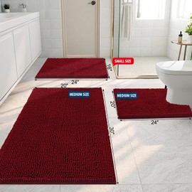 Smiry - Alfombra de baño de felpilla de lujo, extra suave y absorbente, lavable a máquina, tapete antideslizante para tina, ducha y baño (24 x 16 pulgadas, color burdeo)