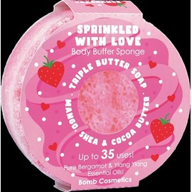 Bomb Cosmetics Body Buffer Soap Infused Sponge 2 in 1 Cleanse Exfoliating Moisturising Triple Butter Soap Sponge with Soap Inside Sprinkled with Love