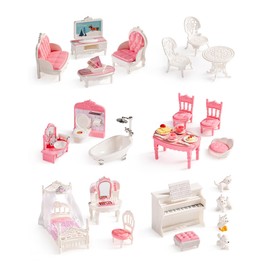 ROBUD Dollhouse Furniture, Pink Doll House Accessories and Furniture for Dining Room, Bathroom, Bedroomn,Living Room, Dollhouse Accessories Pretend Play Furniture Toys for Kids, WDHXX