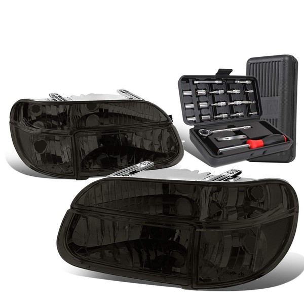 Auto Dynasty Smoked Housing Clear Corner Headlight Head Lamps+Tool Kit