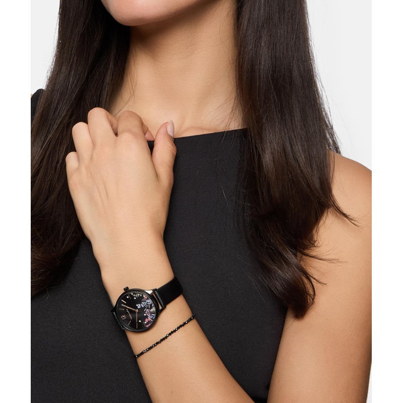 Tamaris Flower Design Watch Dial, black, Classic with floral decoration