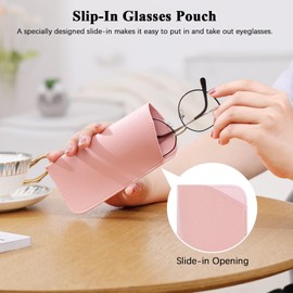 MoKo 3 Pack Soft Eyeglasses Case, Portable PU Leather Reading Glasses Pouch Scratchproof Case for for Women and Men, Black + White + Pink