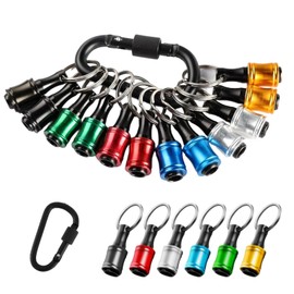 Aninako 12 Pcs Bit Holder Bit Socket Bit Socket Bit Hex Shaft 1/4 Inch Universal, 6 Colors Carabiner Included, Portable, Key Chain Type, Easy Replacement, Bar Drill Screw Adapter, Includes Black