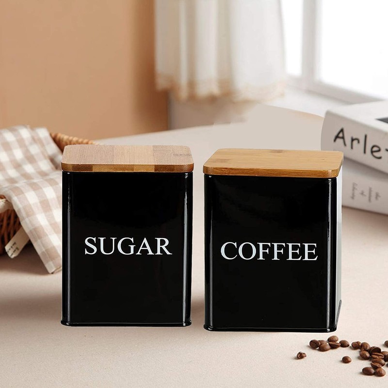 Bekith 3 Pack Tea Sugar Coffee Canister Set with Bamboo