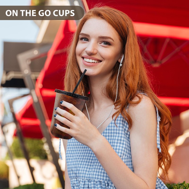 tchrules 100 Set 16oz Plastic Cups with Lids and Straws,