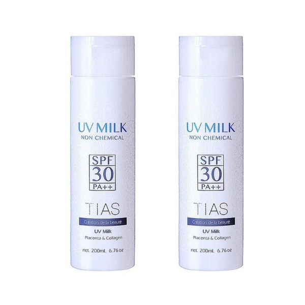 TIAS SPF30 PA++ Sun Protection, Large Capacity, Non-Chemical UV Protection Milk, 6.8 fl oz (200 ml), Set of 2, UV Cream