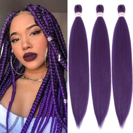 Col bling Braiding Hair Pre Stretched 28 Inch 3 Packs Long Braid Hair Extensions for Women Box Braids Hair Pre-Stretched Yaki Texture Professional Synthetic Knotless Purple
