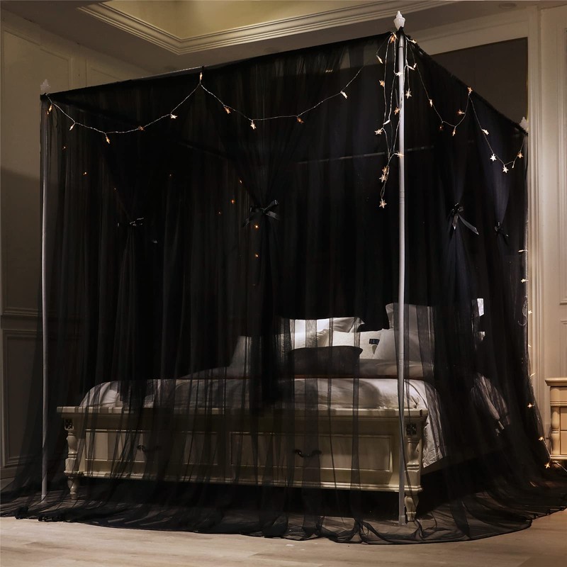 VETHIN 4 Corners Post Princess Bed Canopy Curtain Double Layer