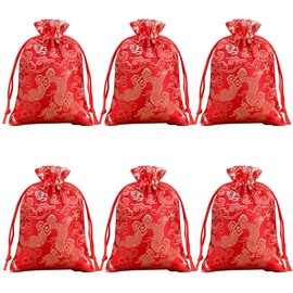 Snadulor,Kit bags,20 Pcs Chinese Jewelry Silk Purse Pouch Brocade Gift,Jewelry,Gift,Candy Bags 3.9x5.5 Inches,Dragon Design,Red