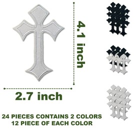 Cross Patches Iron On Cross Embroidery Applique Patch, DIY Decor Patches for Clothing Jeans Jackets Backpacks Hats Shirts (24 Pieces Black White)