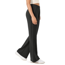 ODODOS Women's Modal Soft Mini Flared Pants with Pockets High Waist Pull-On Casual Lounge Pants-29 Inseam, Black, X-Large