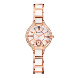 JewelryWe Women Elegant Ceramic Watch: Ladies Dress 3 ATM Waterproof Luxury Bracelet Watches Femals Simulated Diamonds Rhinestone Analog Quartz Wristwatch