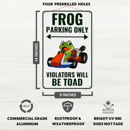 Venicor Frog Parking Sign Decor - 9 x 14 Inches - Aluminum - Cute Frog Gifts for Frog Lovers Women - Frog Tank Room Decorations Accessories Stuff