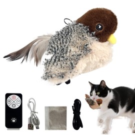 Cat Toys Rechargeable Flapping Bird Sparrow Catnip Toys, Interactive Cat Toy with Squeak, Touch Activated Lifelike Bird Cat Toy for Cat Kitten Exercise (Bird with Remote Control)