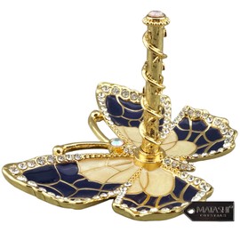 Matashi Gold Plated Butterfly Jewelry Organizer with Blue Enamel & Crystals – Elegant Ring Holder – Ideal Gift for Her on Mother’s Day, Valentine’s Day & Christmas