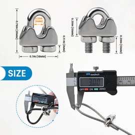 Vigtayue 8 Pcs 1/8 Inches M3 Stainless Steel Wire Rope Cable Clip Clamp, Rope Cable Suitable for 1/8 inch Wire Rope Cable, for Picture Hanging, Lighting Cable Alloy Two-Way Cable Clamp, Sliver