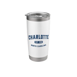 Visit Charlotte North Carolina Vintage Athletic Souvenir Stainless Steel Insulated Tumbler