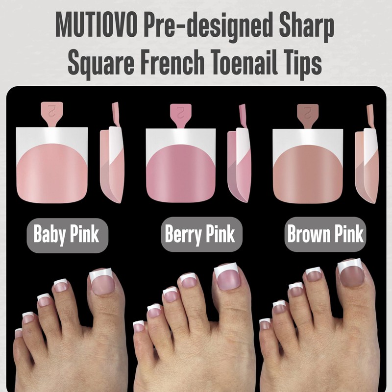 MUTIOVO French Tip Toe Nail Tips Press on, Sharp Square