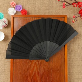 Zhenghebuy Folding Hand Fan,4 Pcs Small Portable Folding Fan,Black Fabric Hand Fans,Chines Handheld Fans for Dancing,Cosplay Props,Decorations,Gifts