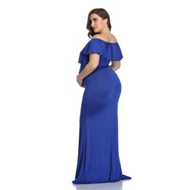 Mommy Jennie Long Maternity Dress for Photoshoot Stretchy Pregnancy Ruffle Maxi Photography Dress for Baby Shower,Royal Blue,XL