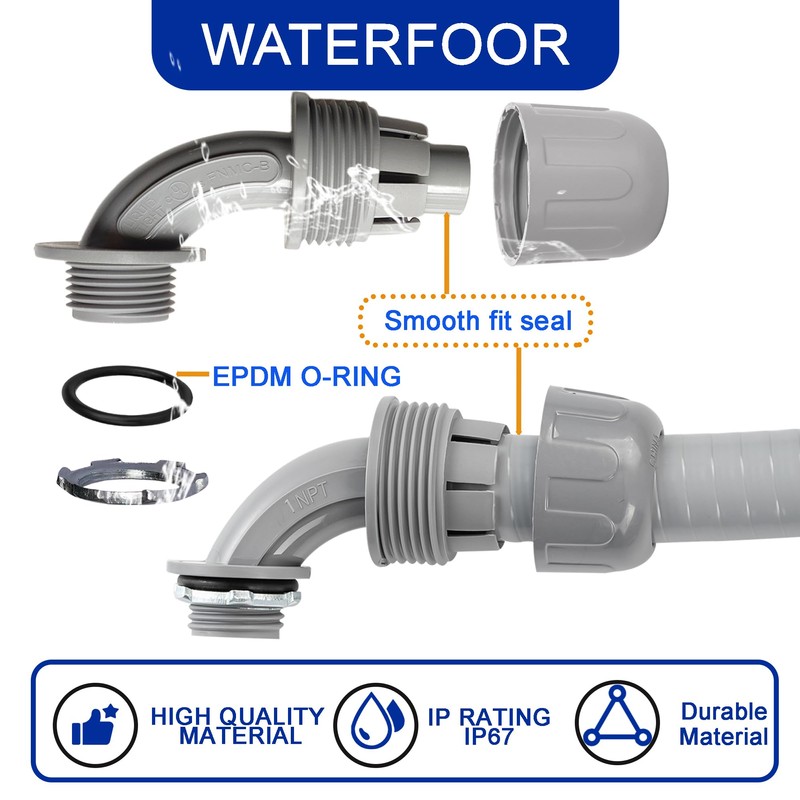 (10 Pack) Yariwiz 1 inch Plastic Liquid Tight Conduit 90