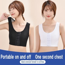Brightrust Chest Squishy Pan Shirt, Half Short, Bust, Sports Bra, Cosplay, Men's Dress Correction, Adjustment, Front hook type black