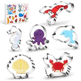 WGPG Under The Sea Creatures Cookie Cutters - 6PCS Large Stainless Steel Marine Species Shapes Baking Mold, Metal Cookie Sandwich Biscuit Cutter Molds For Baking, 3 x 4 Inch