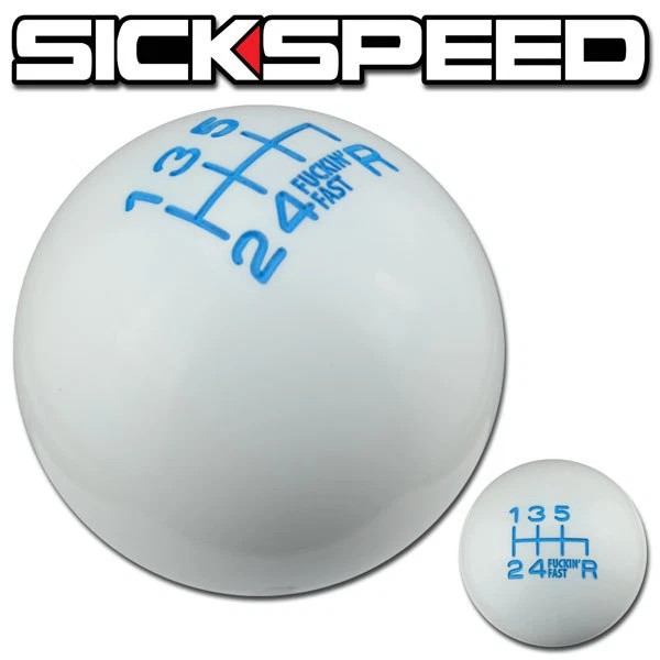 Sickspeed JDM Racing Gear WHITE/BLUE FING FAST SHIFT KNOB FOR