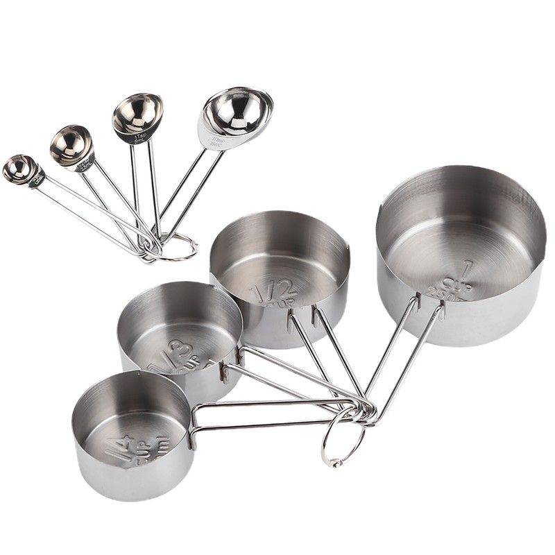 8Pcs/Set Stainless Steel Measuring Cup Spoon with Scales Kitchen Cooking