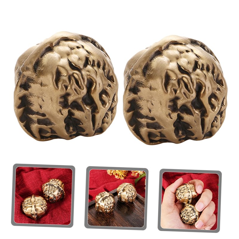 NOLITOY Chinese Decorative Hand Exercise Balls Brass Walnut Handballs Small