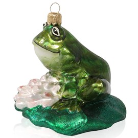 3.75" Limited Edition Kurt Adler Christmas Ornaments, Lotus Frog Ornaments for Christmas Tree, Hand Blown Glass Christmas Ornaments for Christmas Decorations and Holiday Gifts, Made in Poland