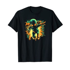 Retro Martian Alien Running with Ray Gun T-Shirt