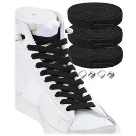 Stepace 3 Pairs of Flat Elastic Shoelaces for Trainers, 8 mm Wide Elastic Shoelaces without Tying for Children and Adults, Black, 120