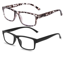 Kitchasy 2 Pack Reading Glasses, Classic Black Frames Blue Light Blocking Readers,Filter UV Ray/Glare Computer Reading Glasses, Lightweight Spring Hinges Eyeglasses for Women Men(Black/Leopard,4.0)