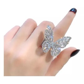 Dtup Elegante Anillo Gran Mariposa Alas Plata S925 Con Circonios
