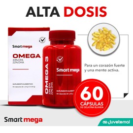 Smart Mega OMEGA 3 con 33% EPA y 22% DHA, Suplemento Alimenticio, 60 cápsulas, Salud Cardiovascular y Cerebral