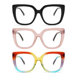 AMOMOMA 3-Pack Retro Oversized Square Reading Glasses for Women Large Stylish Blue Light Blocking Readers AM6072 Mix (+1.00 Magnification Strength)