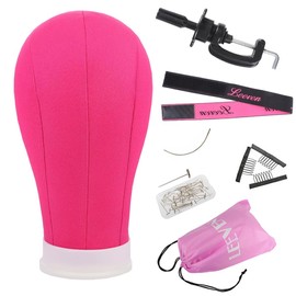 Leeven 23 Inch Canvas Wig Head Poly Manikin Head for Making Wigs Professional Mannequin Head with T Pins Clamp Stand Canvas Block Head Wig Making Accessories 23 Inch/Pink