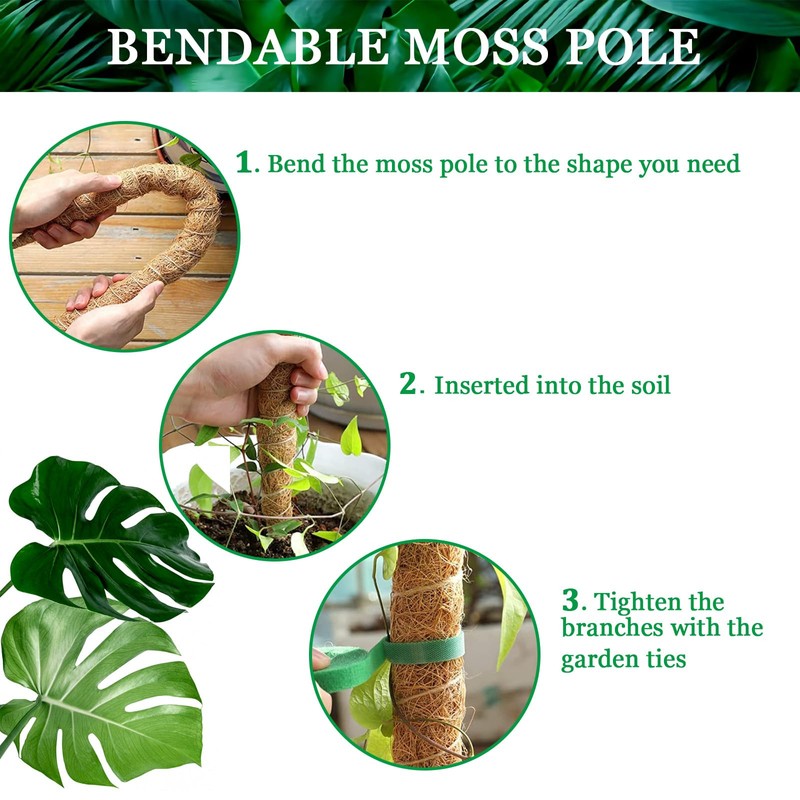 Tallkeey 80cm Moss Pole for Plants - Bendable Plant Supports